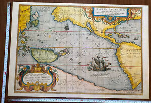 Map of the Pacific Ocean with America 1589 Vintage Style Old World Map 20x28