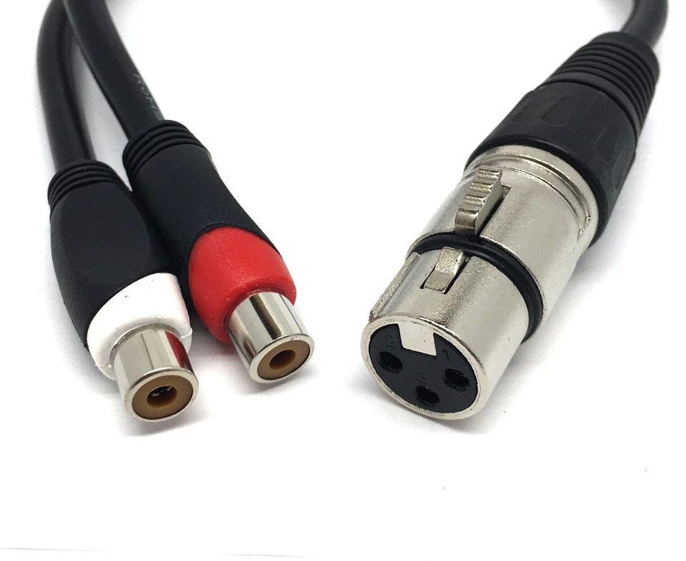 NEW XLR Female 3-Pin Connector to 2-RCA Jacks Stereo Microphone Adapter 1' Cable - Image 2 of 2