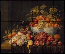24x20 Grapes Backsplash Mural Tumbled Marble Tiles Kitchen Ideas Van Utrecht