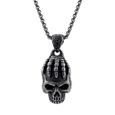 Vintage Gothic Mens Punk Biker Skull in Hand skeleton hand