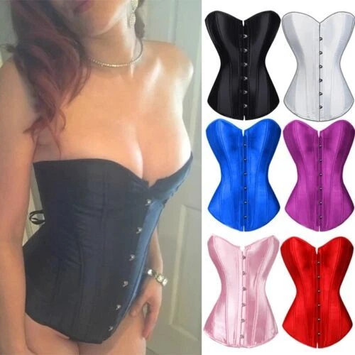 Corsé sobre busto Bustiers satinado mujeres Prendas para el torso con cordones Lencería gótica Mujeres S-6XL Foto 2 de 4
