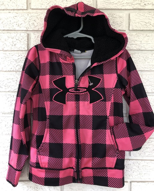 UNDER ARMOUR BLACK HOT PINK Checked Full ZIP HOODED ATHLETIC JACKET GIRLS 5 EC | eBay