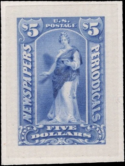 USA-1895-Newspaper $5 dark ultramarine trial color large die proof-India on card - Image 2 of 3