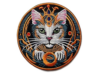 Mystic Egyptian Cat Queen Goddess Embroidered Iron On Patch Original