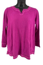 LOGO Lounge by Lori Goldstein Cloud Waffle Split Neck Top Vivid Purple