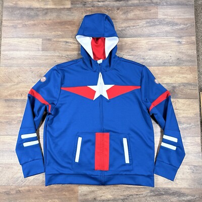 Disney Hoodie Mens 2XL Blue Long Sleeve Captain America Full Zip Marvel Jacket