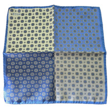NWT ETON Silk Pocket Square Blue Four Squares Pattern One Size Made in Italy