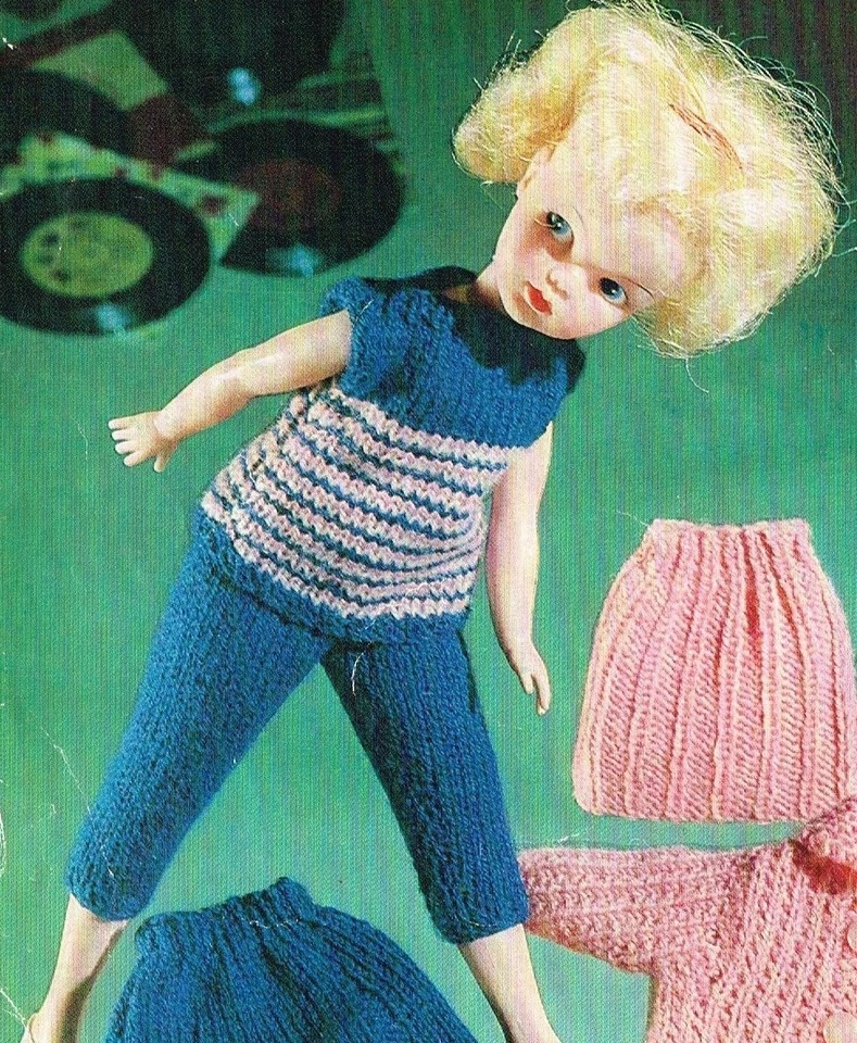 12" teenage Dolls clothes knitting pattern. Laminated copy.(V Doll 150) - Image 2 of 3