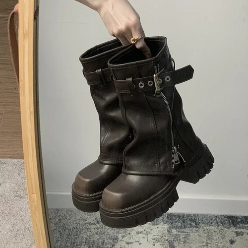 Biker Boots Belt Buckle Elegant Platform Flats Short Boots Fashion Casual Knight - Bild 1 von 26