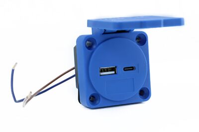 HOLZER USB-Einbausteckdose und Anbausteckdose mit 2X USB-Ports   IP54