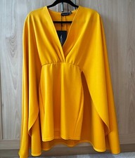PrettyLittleThing Unused Yellow Mustard Cape Mini V-Neck Bodycon Dress Size 6 