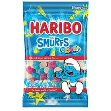 Haribo 6.3 oz. The Smurfs SOUR Gummi Candy Share Size Gummy Rare! * BB 10/2025 *