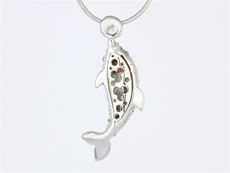 Teal Blue Rhinestone Crystal Jumping Dolphin Pendant Necklace P924 - Image 3 of 3