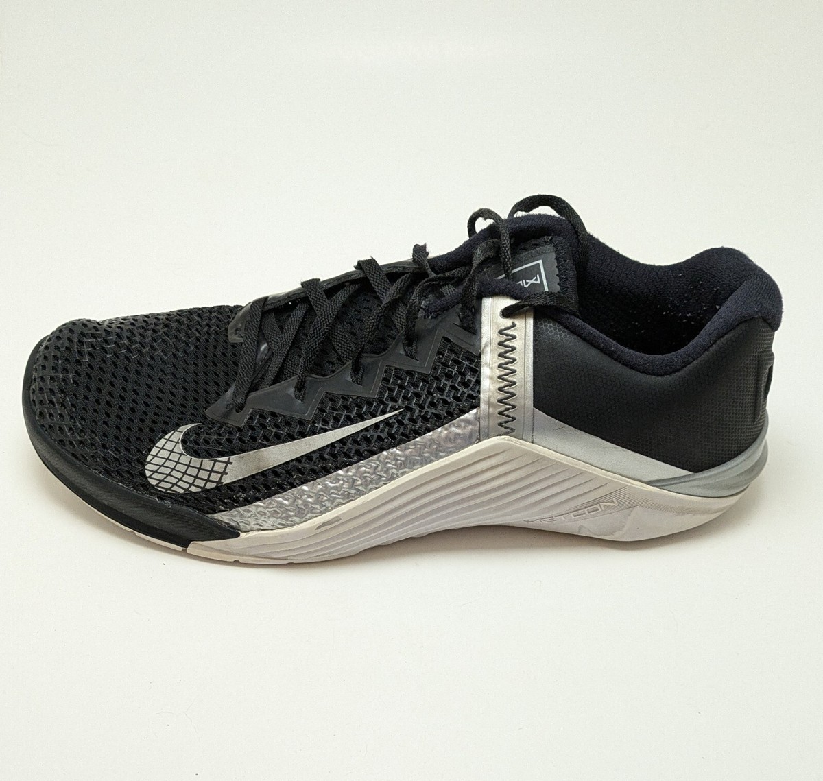 Womens Nike Metcon 6 Black Metallic Silver Running Shoes AT3160