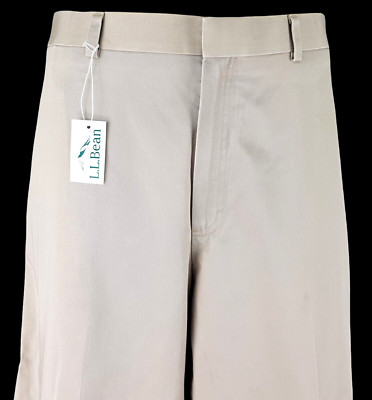 LL BEAN Herren Beige CHINO HOSE Abend Gerade Klassisch Flach - W42 L27 - £65