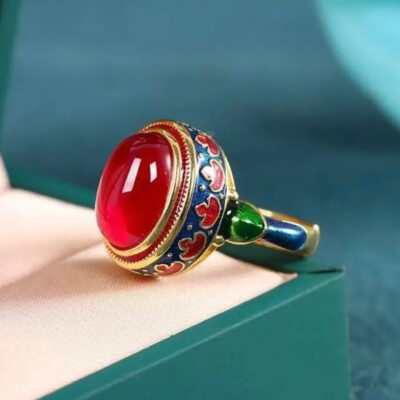 Karneol Ring Glückliche Wolken Japanisches Design Ring Vintage Verstellbar Gold