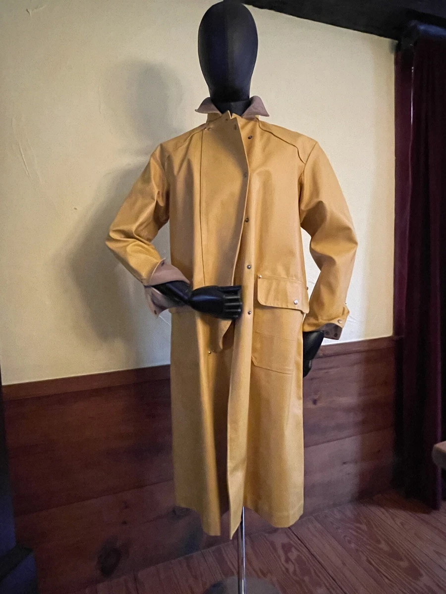 Men s Polo Ralph Lauren Yellow Rubberized Canvas Trench Coat Vintage Late 80 s