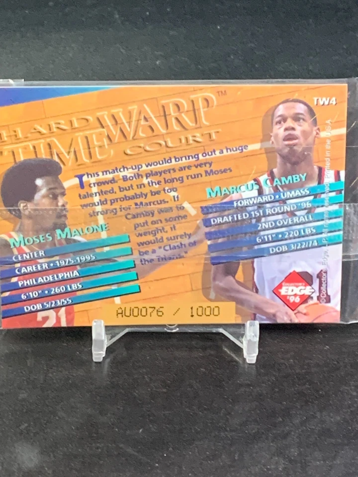 MOSES MALONE 1996 COLECCIONISTAS EDGE TIME WARP AUTÓGRAFO #AU0076/1000 sellado Foto 2 de 2