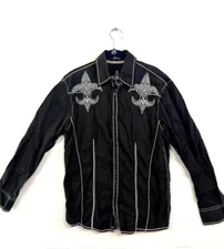 Roar Strength Refined Shirt Men's Large Black Embroidered Long Sleeve Button-Up