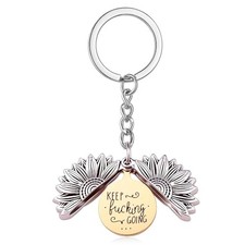 Keep Going Sunflower Keychain for Women Men Keep Going Silver Flower -1