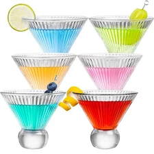 Stemless Ribbed Martini Glasses Set of 6, 5oz Crystal Cocktail Glass, Margari...