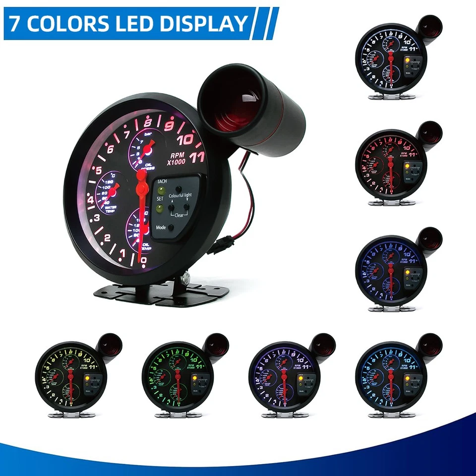 Kit de medidor automático para automóvil 4 en 1 tacómetro + temperatura del agua + medidor de presión de aceite + temperatura del aceite EE. UU. Foto 4 de 4