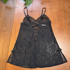 Vintage Victoria s Secret Black Lace Camisole Slip S Silk Y2K Whimsigoth