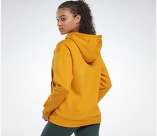 Reebok Womens Identity Big Logo Fleece Pullover Hoodie Sweatshirt, yellow, 2XL