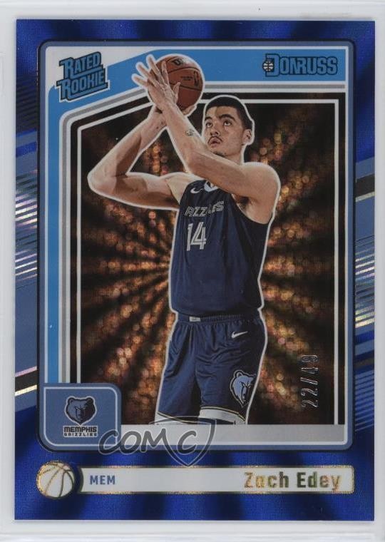 2024-25 Panini Donruss Rated Rookie Holo Blue Laser 22/49 Zach Edey #239