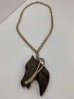Vintage Handmade Wooden Horse Head Pendant With Metal Stylized Harness