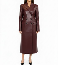 Manteau Long En Cuir Pur Bordeaux Pour Femme 100% Agneau Élégant