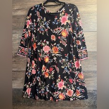 LOFT Black Floral Long Sleeve Dress