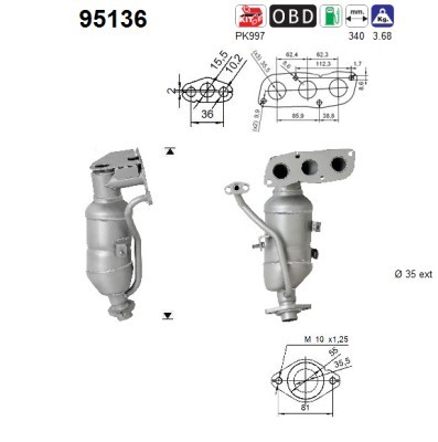 As 95136 Katalysator FüR Yaris 1.0 08.05-12.11 Toyota-image