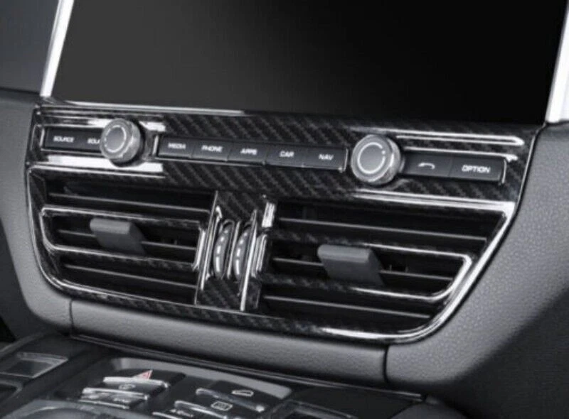 Consola central de fibra de carbono salida de aire acondicionado moldura de ventilación para Porsche Macan 2019-2023 Foto 3 de 4