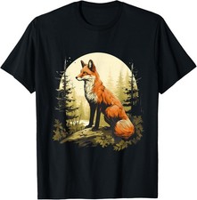 Fox Nature Forest Wildlife Motif Animal Lovers Landscape T-Shirt Gift for Dad, M