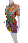 Farm Rio Womens Collared Floral Linen Short Sleeve Romper Multicolor Size XS — photo 2