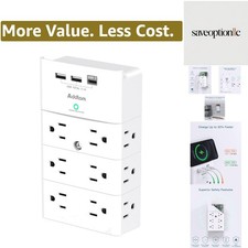Multi Plug Outlet - Surge Protector Wall Mount with 12 Outlet Extender- 3 Sid...