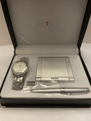 Suisse Technik Men's Quartz Watch, Calculator And Pen Set New In Box.