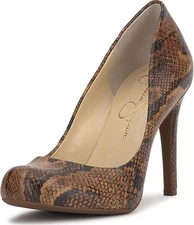 Jessica Simpson Women's Calie Round Toe Classic Heels Pumps Shoes dark tan Snake