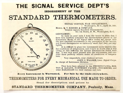 1888 Signal Service Standard Thermometers Advertisement Victorian Massachusetts