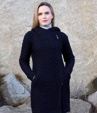 NWT Aran Crafts Heart Design Hooded Coat HD4918, Choose Color & Size