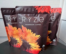 3 Pack RYZE SUPERFOODS Organic Medium Roast Mushroom Coffee, 30 Servings Each
