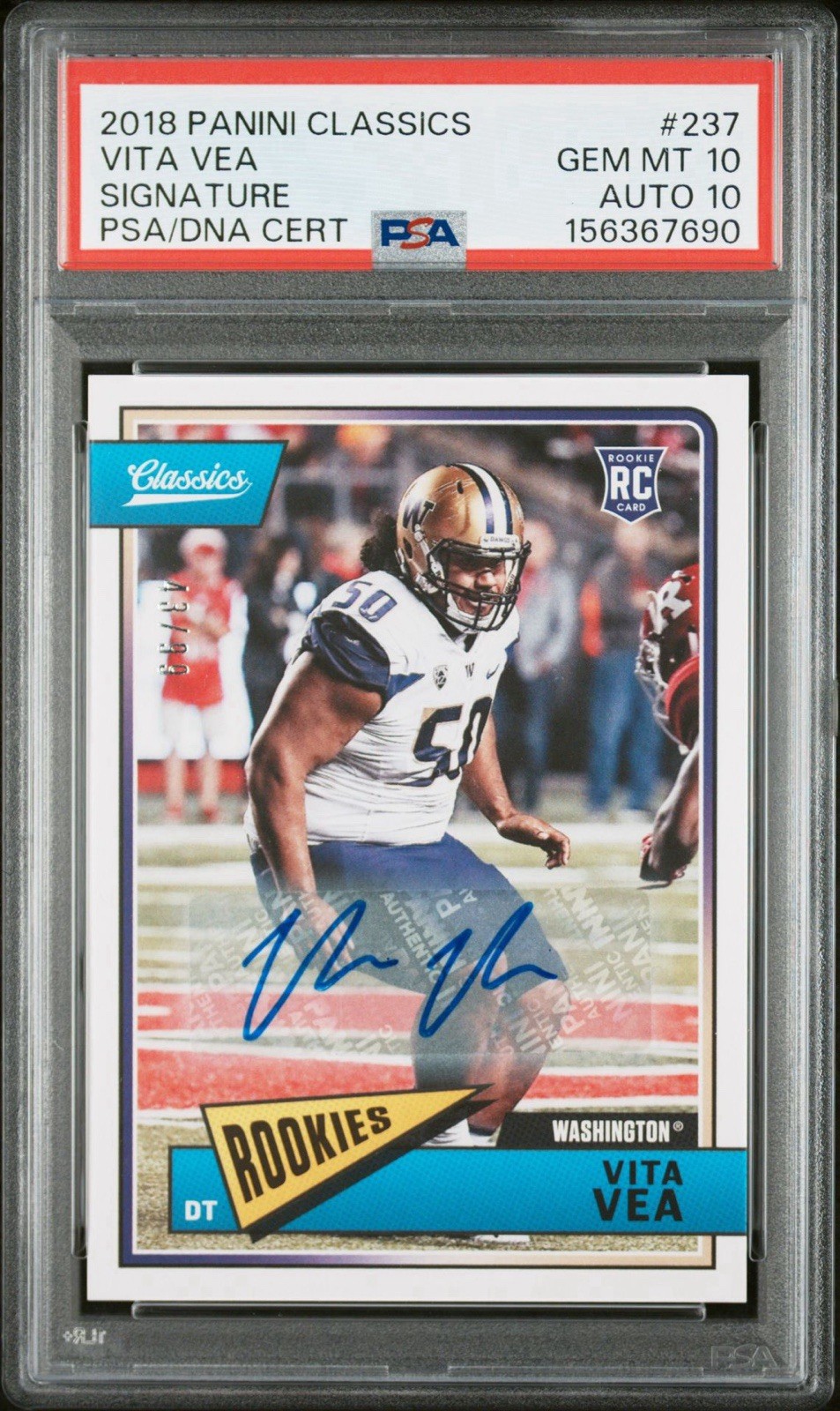 2018 43/99 PANINI CLASSICS SIGNIFICANT SIGNATURES ROOKIE VITA VEA PSA 10 AUTO 10