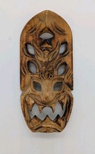Vtg Hand Carved Wood Dragon Mask Tribal Tiki 8  