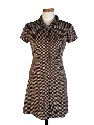 Esprit De Corp Dress Snap Front 90s Y2K brown white 5/6 Short Sleeve Fitted
