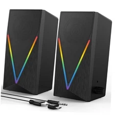 RGB Desktop Speakers with Enhanced Bass, Volume Control & 6 Colorful Lights - 