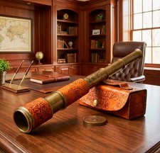 Nautical Brass Dolland London Telescope With Leather Case Marine 1920s Style