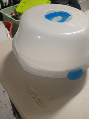 White Blue Plastic Round Cake Saver Carrier with Handle and Locking Lid