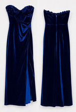 Women's Strapless Sweetheart Velvet Maxi Dress Blue Formal Zipper Size S