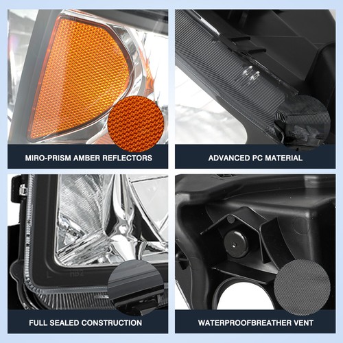For 2006-2014 Honda Ridgeline Black Housing Amber Corner Headlights Pair - Picture 3 of 7
